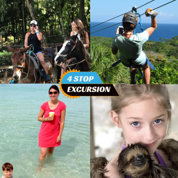 Roatan Horseback Ride + Monkey Sloth Park + Roatan Day Pass + Zipline Excursion Combo