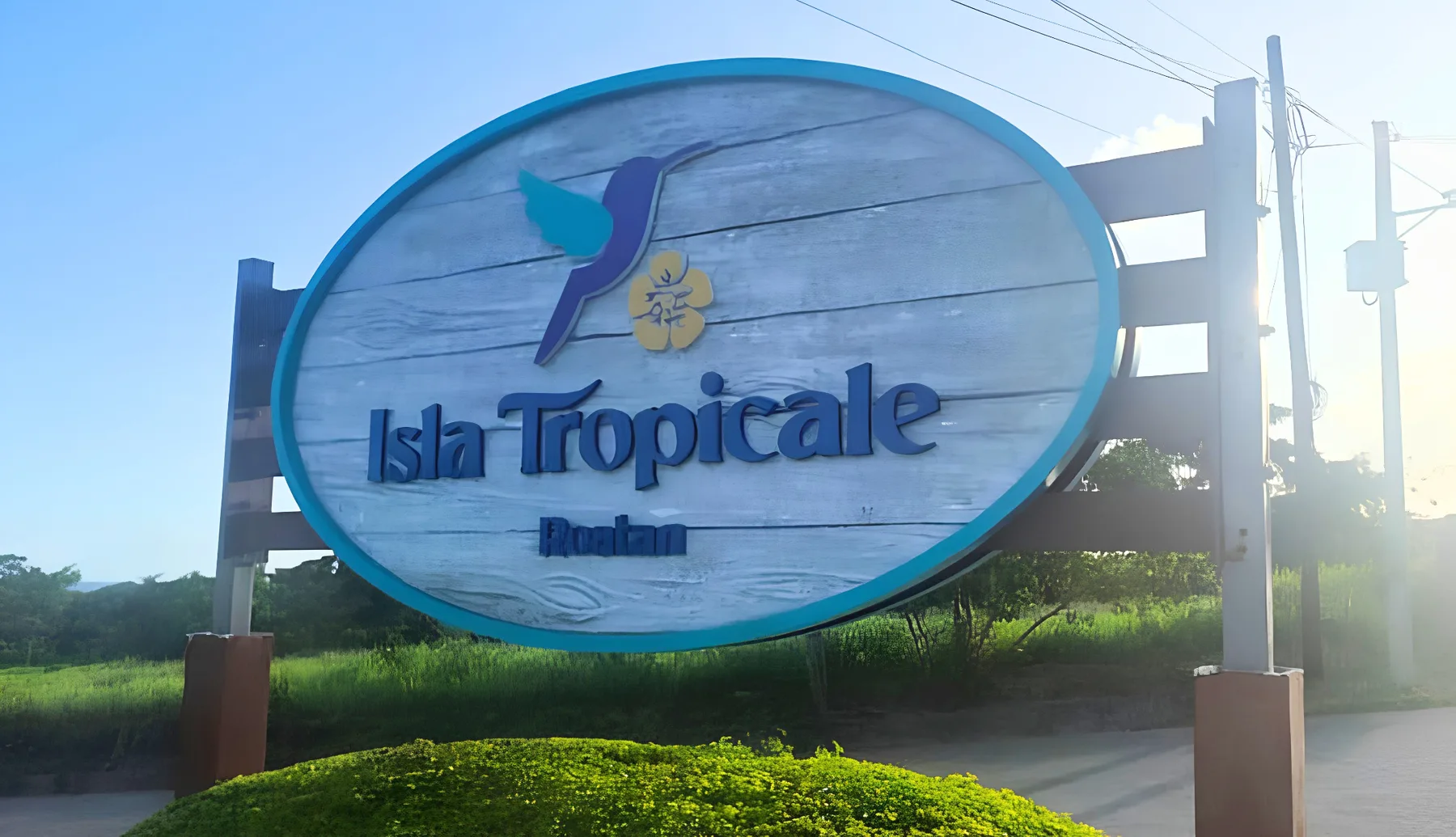 Isla Tropicale cruise port entrance sign in Roatan, formerly Mahogany Bay